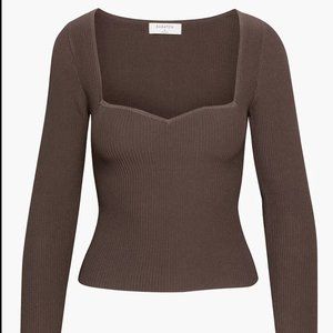 Babaton - Sculpt Knit Sweetheart Longsleeve - Rich Mocha Brown - Size Medium